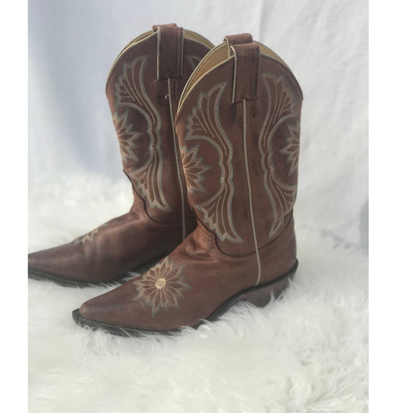 Justin Boots Shoes - Justin Cowhide Leather Cowboy Boots flowers L2850